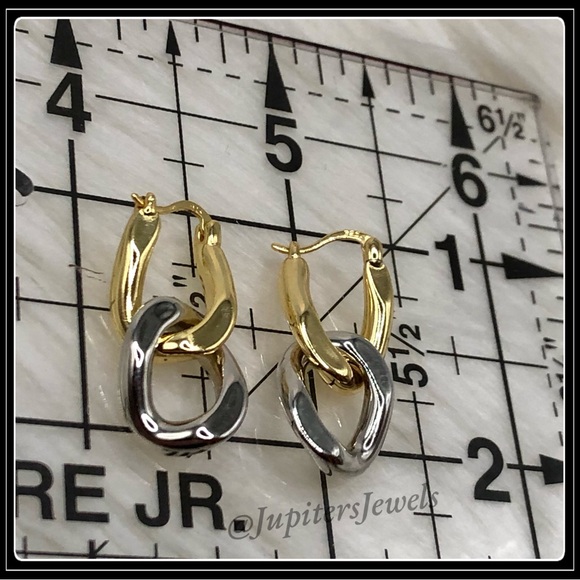 New 925 Sterling Gold & Silver Knot Hook Hoop Earrings - Picture 6 of 6